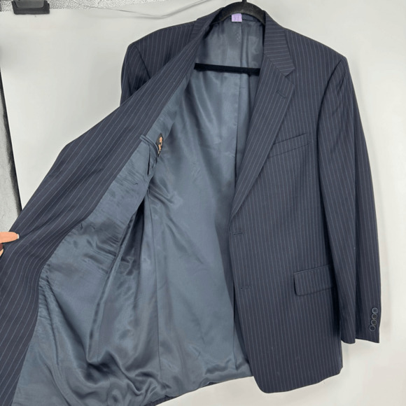 Cremieux Loro Piana Mens Blazer 44L Wool Sport Coat Navy Pinstriped Two Buttons - Picture 12 of 14